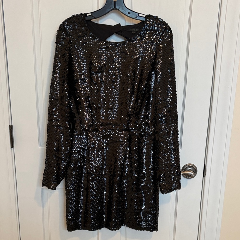Rachel Zoe Black Sequin Long Sleeve Dress